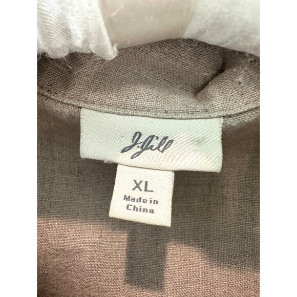 J.JILL | 100% Linen Button Front Jacket Beige Tan Rainbow Smocked Waist | XL - Picture 6 of 8